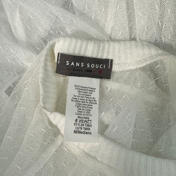 Sans Souci Mesh Sheer White Tee With Smocking Medium - Picture 3 of 6